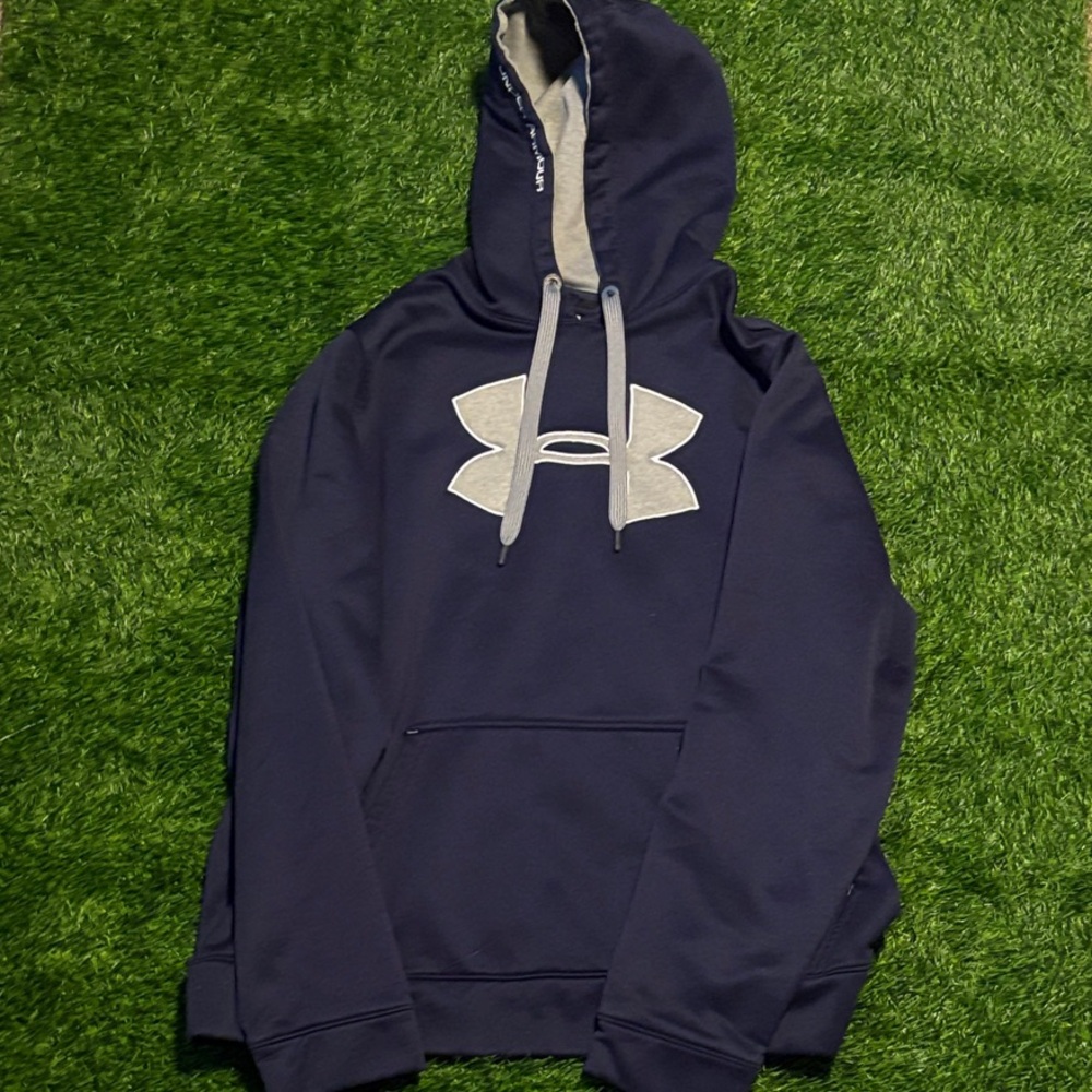 Under Armour Men's Dark Blue Hoodie with Gray Accents Large